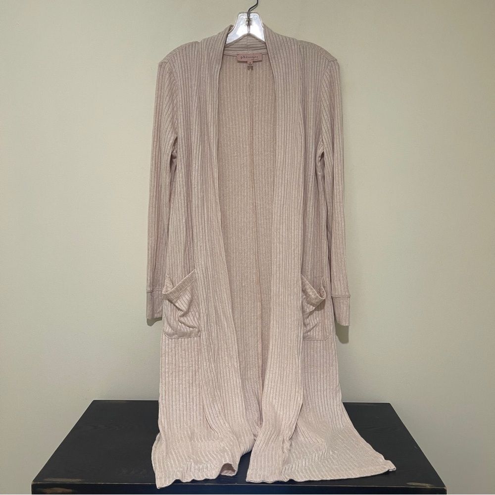 Philosophy Beige Ribbed Cardigan